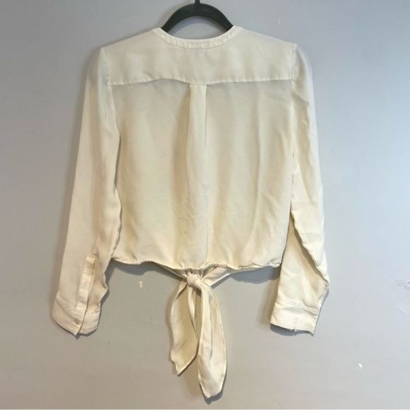 THEORY KEVINE SILK BUTTON TIE FRONT CROPPED SHEER LONG SLEEVE BLOUSE WHITE M - Picture 3 of 6